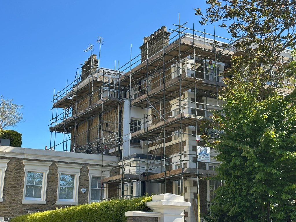 Scaffolding hire for a residential building with full access scaffolding installed in London